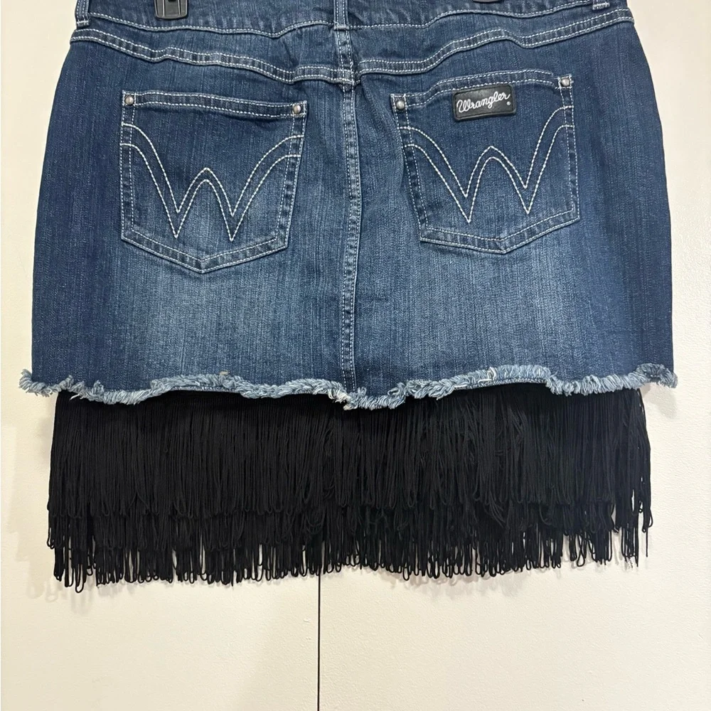 Wrangler Blue Denim Skirt with Black Fringe - Picture 7 of 10